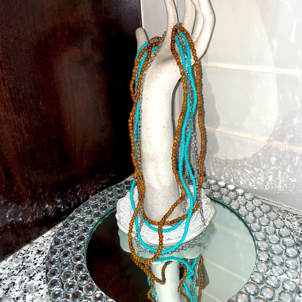Brown and turquoise long necklace